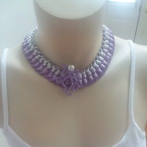 Recycled Octopus handmade purple lavender cream statement necklace OOAK